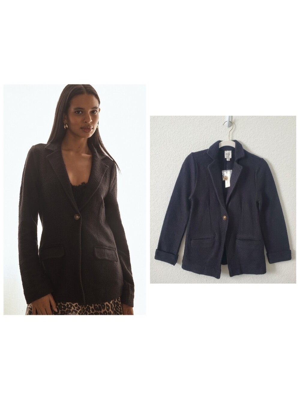 Anthropologie Maeve Black Preppy Cotton Knit Sweater Blazer Jacket XXS Fits XS